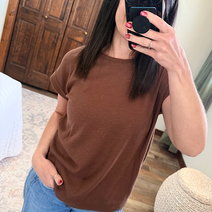 Brown Rolled Sleeve Tee