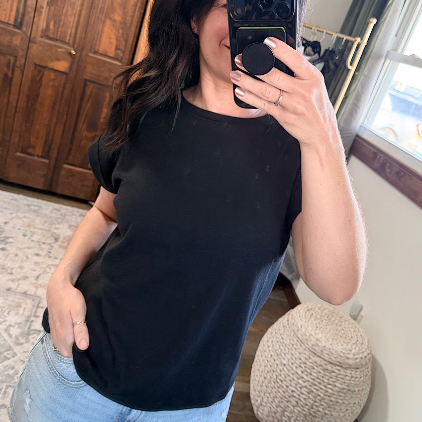 Black Rolled Sleeve Tee