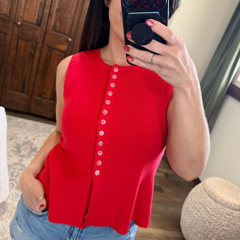 Cherry Peplum Button Up Tank