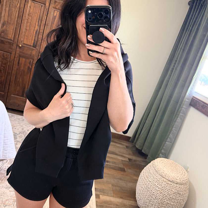 Euclid Tank-Black White Stripe by Thread & Supply