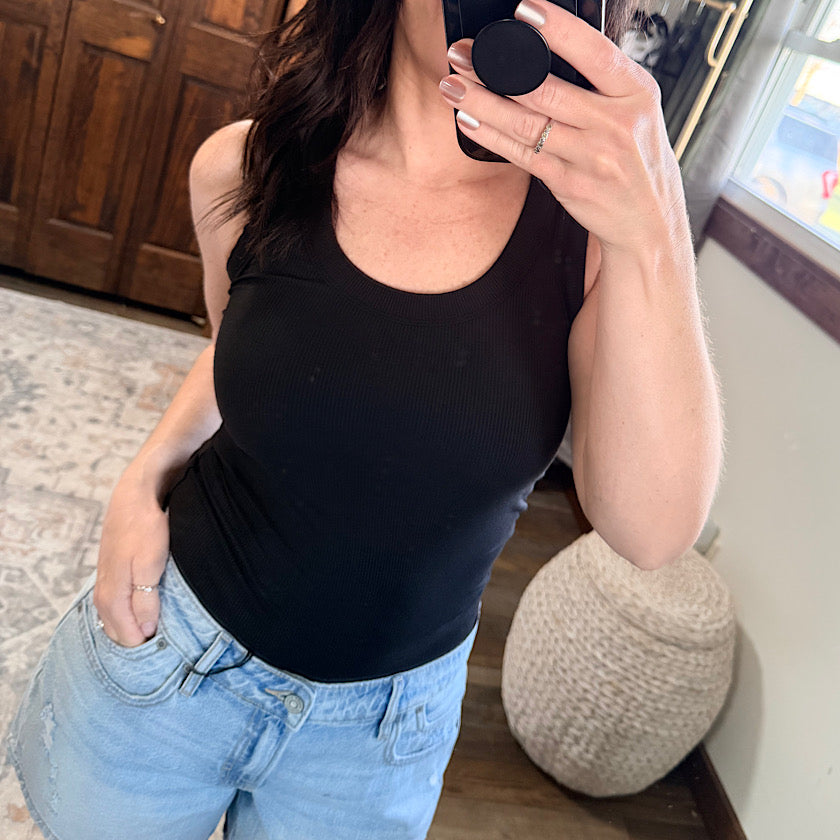 Black Ribbed Scoop Neck Tank