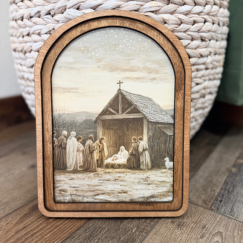 Arch Top Nativity Scene Framed Art