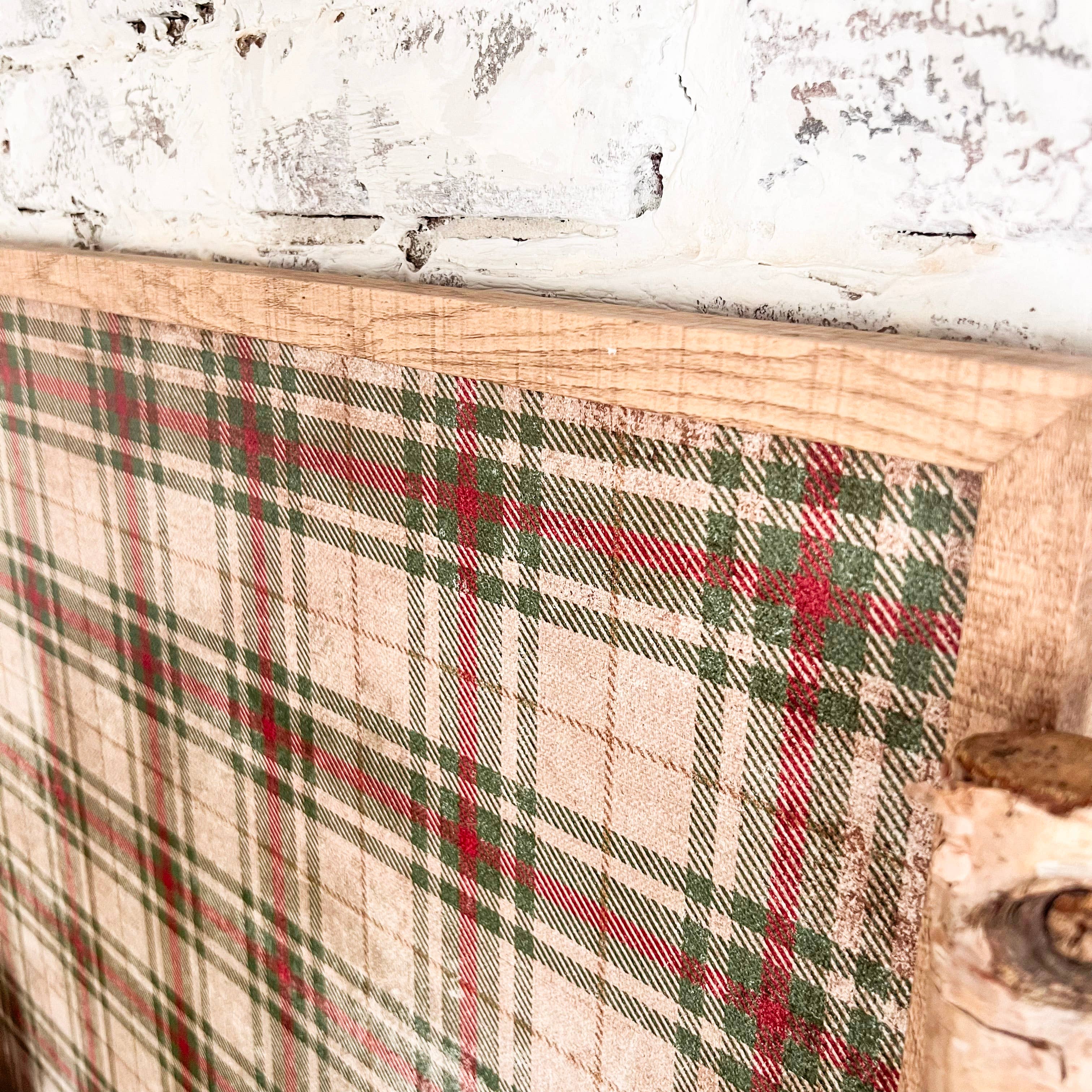 Vintage Tan Plaid Wood Sign