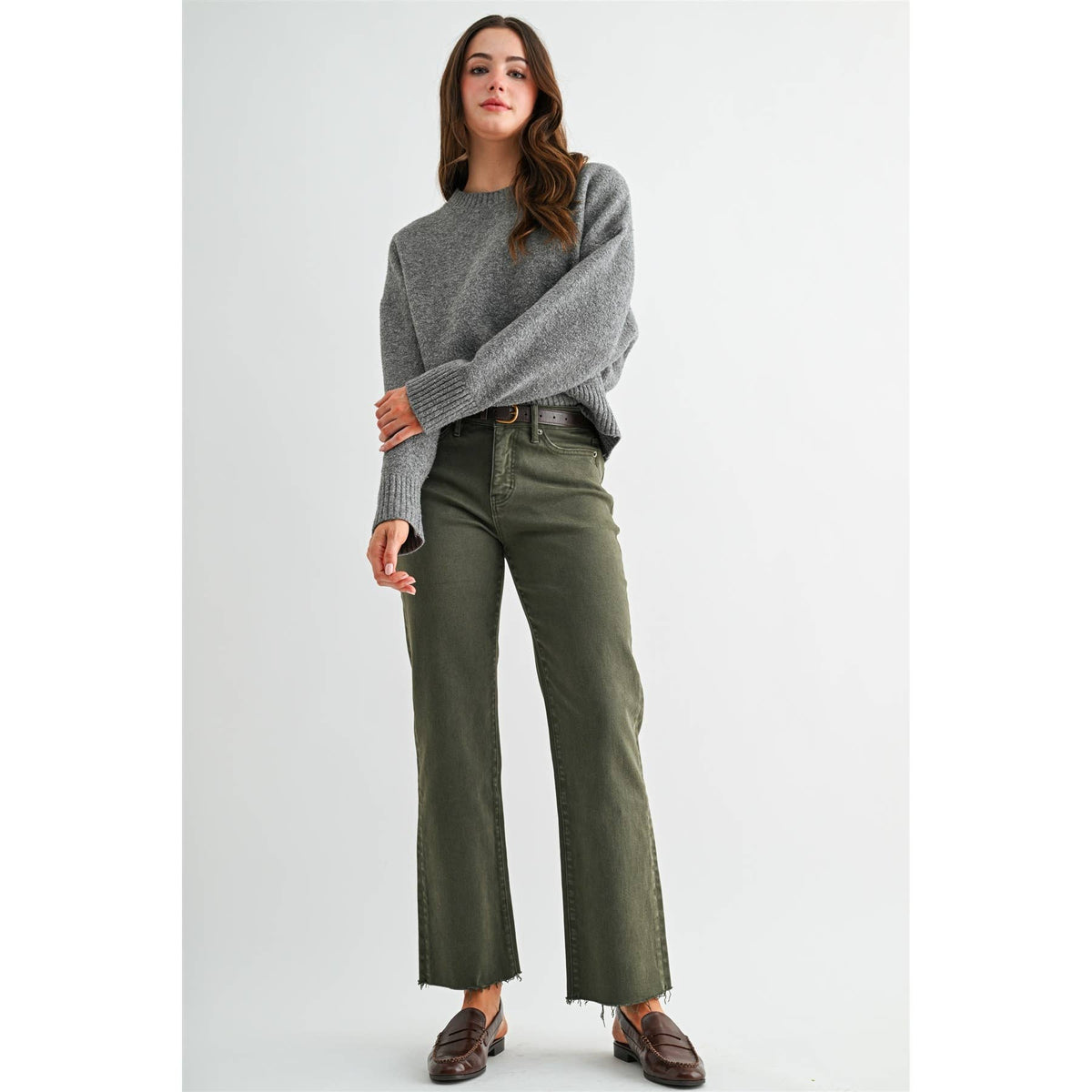 Mica Denim - Olive HR Straight Ankle Denim 29"