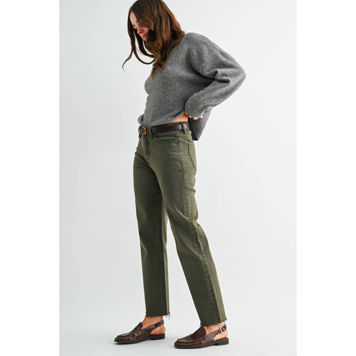 Mica Denim - Olive HR Straight Ankle Denim 29"