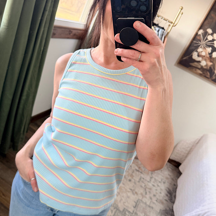 Light Blue Stripe Ribbed Tank