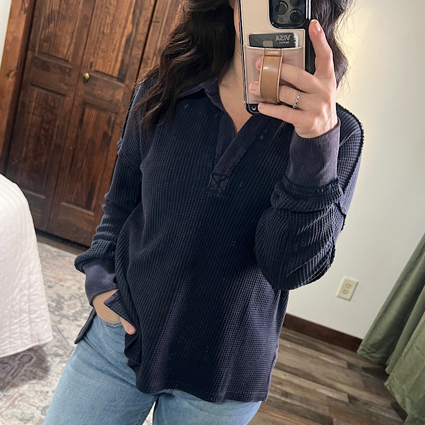 Navy Washed Thermal Top