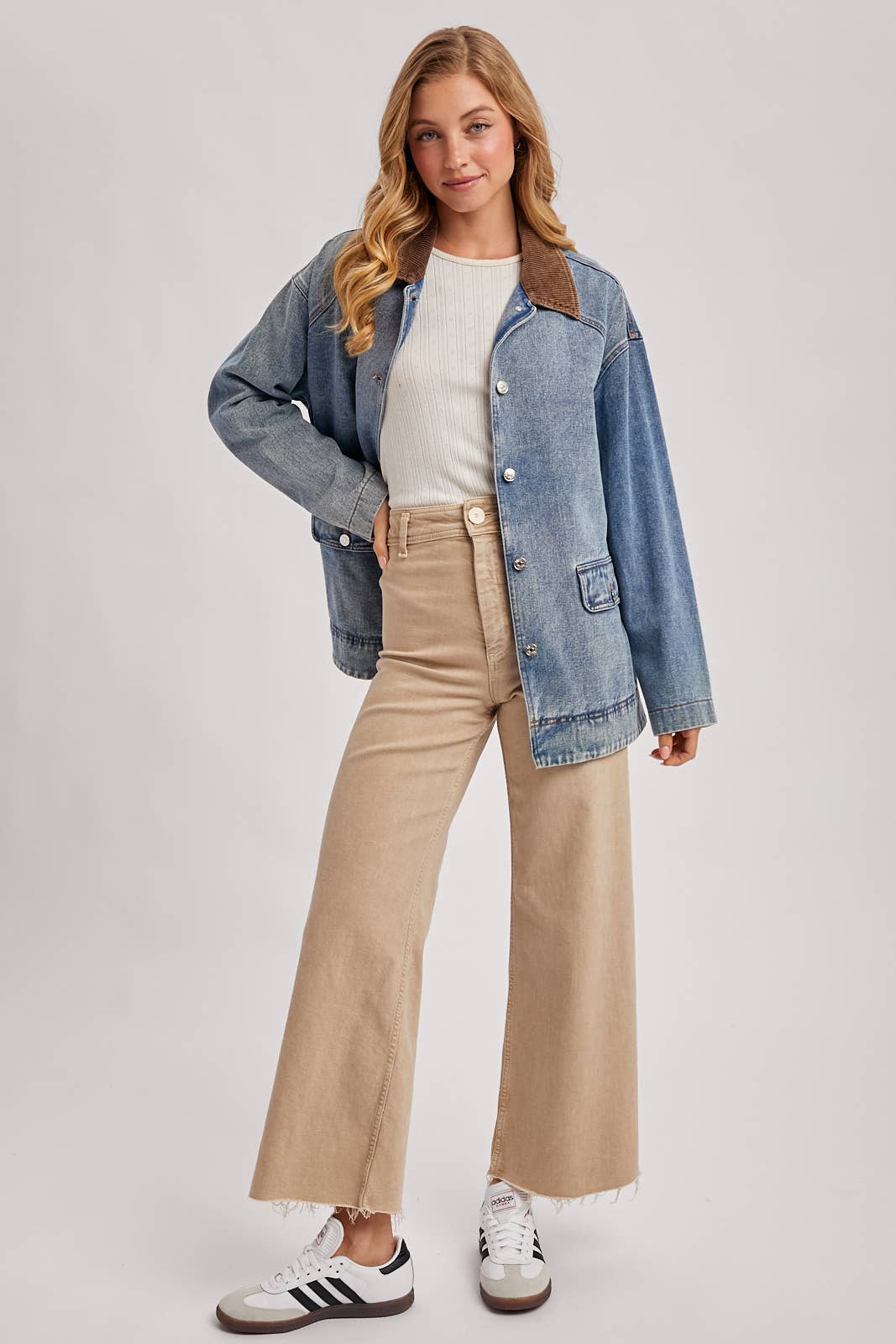 Bluivy - DENIM CORDUROY COLLAR CONTRAST BARN COAT