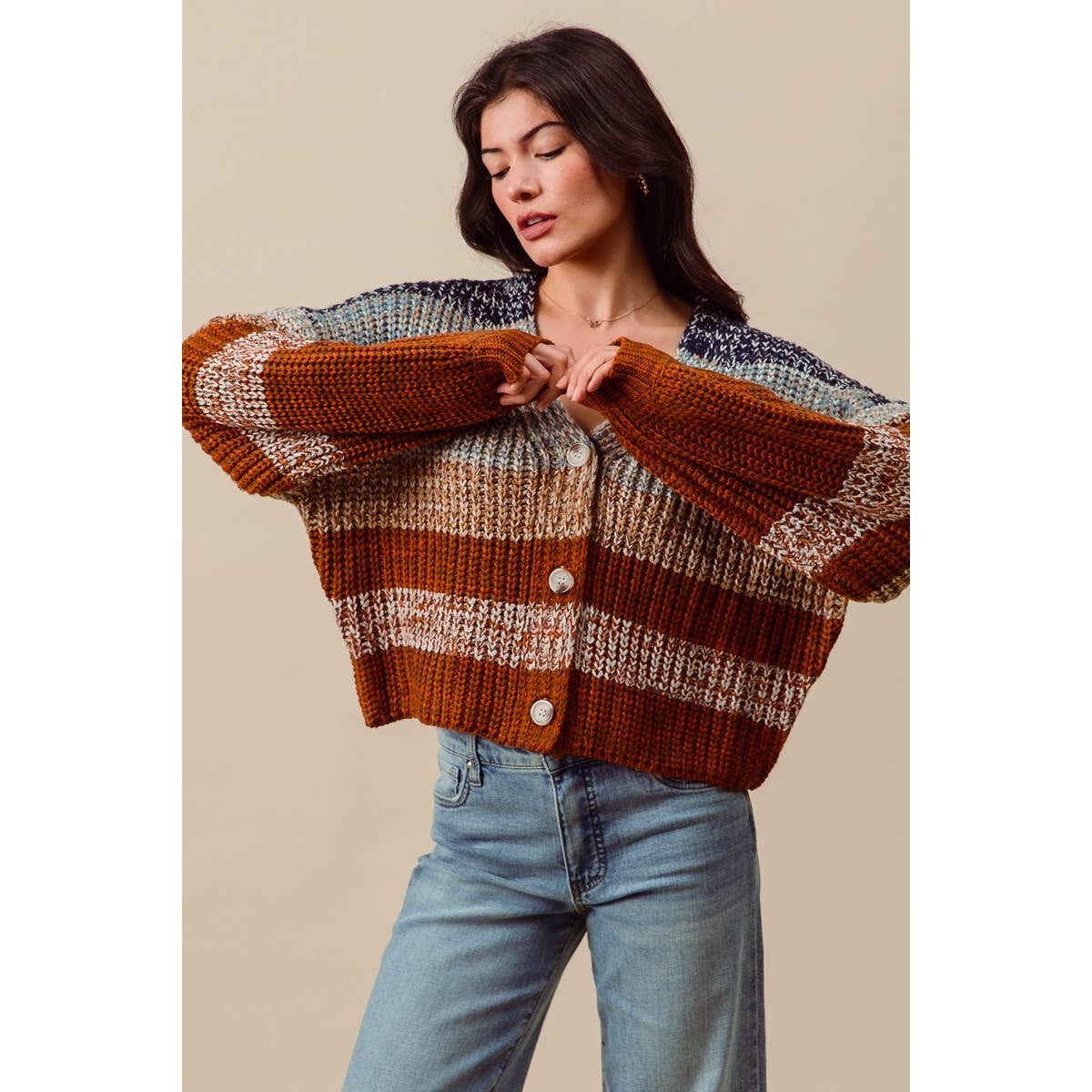So Me - MULTI COLOR STRIPE SWEATER CARDIGAN