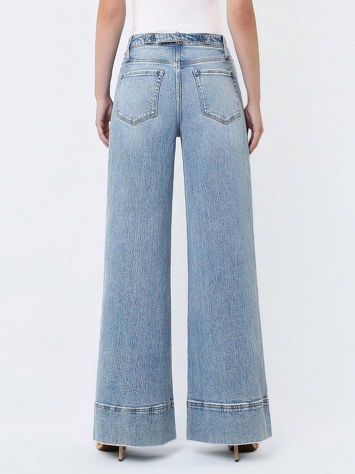 VERVET by FLYING MONKEY - HIGH RISE METAL BUCKLE TRIM EXTREME WIDE JEANS T7237