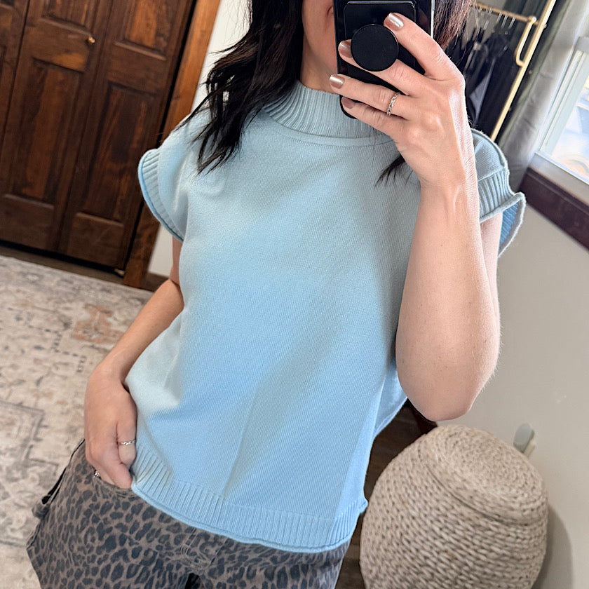 Lt Blue Sleeveless Knit Sweater Top
