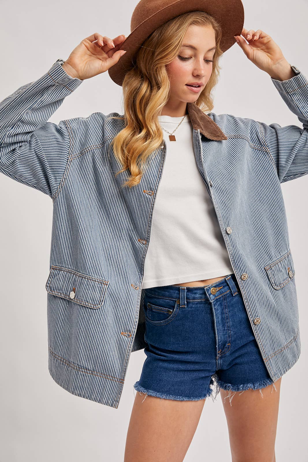 Bluivy - DENIM CORDUROY COLLAR CONTRAST BARN COAT