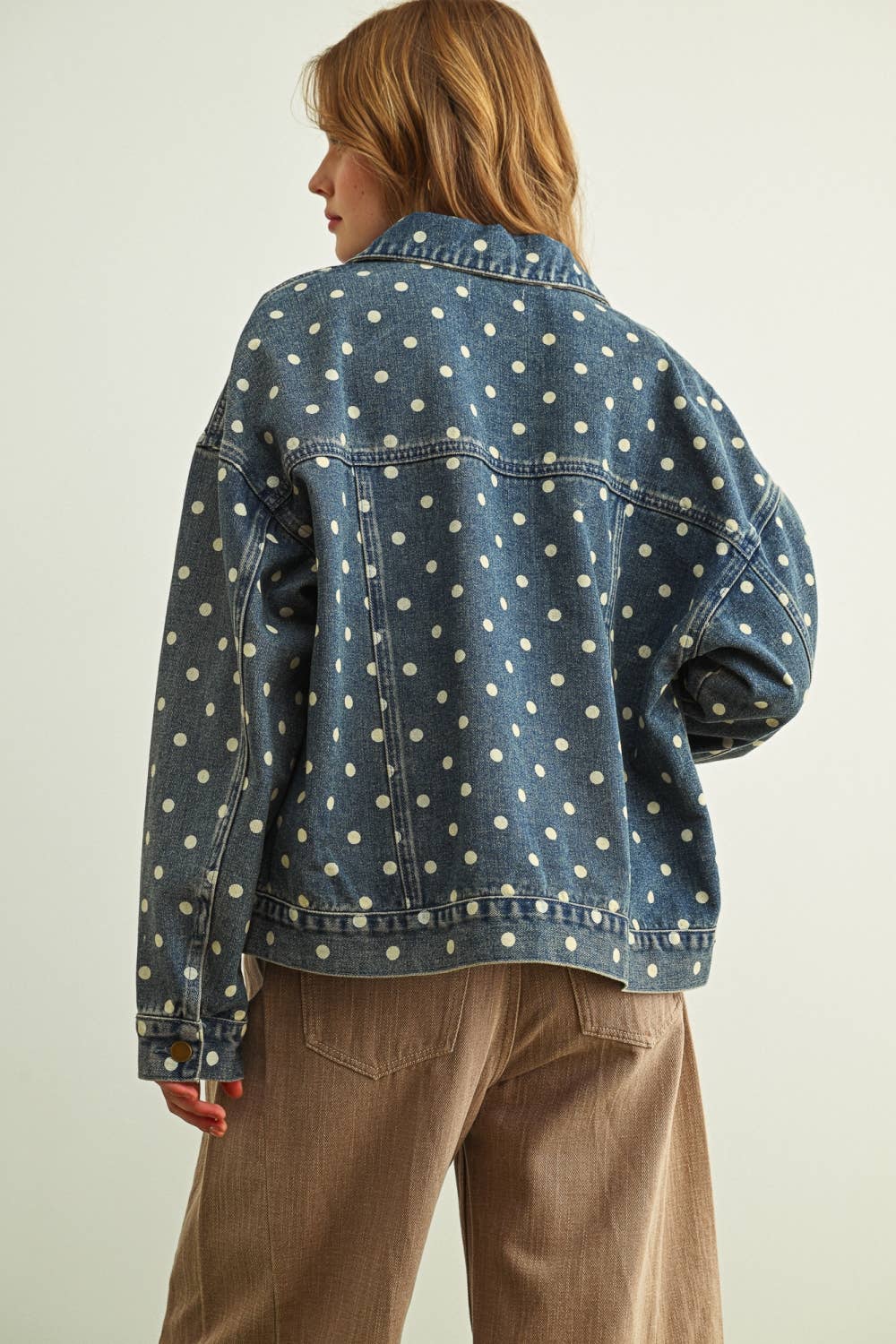 MIOU MUSE - J6160   POLKA DOT BUTTON FRONT DENIM JACKETE