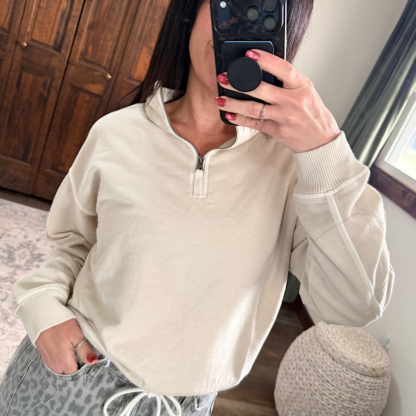 Sand Beige Half Zip Pullover