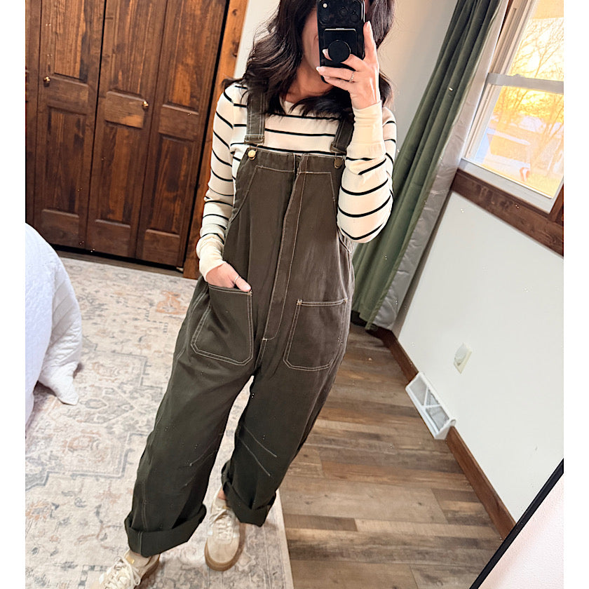 Barrel Leg Utility Overall Jumpsuit