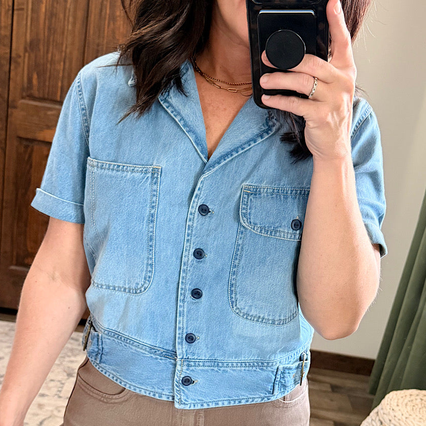 Risen Short Sleeve Denim Top