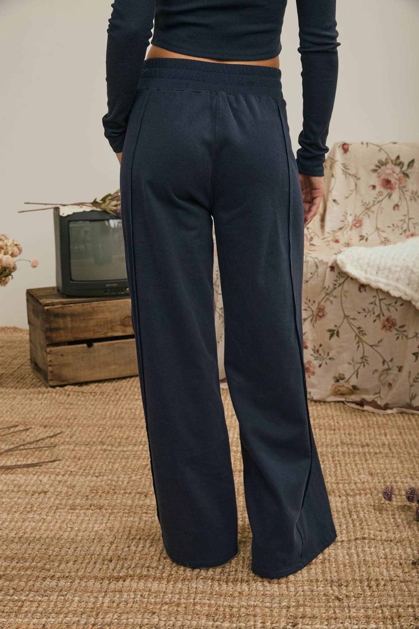 J.O.A - ELASTIC WAIST SIDE PANEL KNIT LOUNGE PANTS