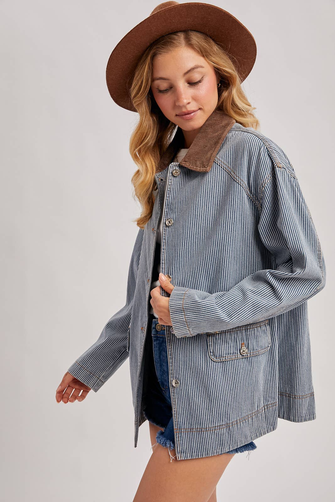 Bluivy - DENIM CORDUROY COLLAR CONTRAST BARN COAT