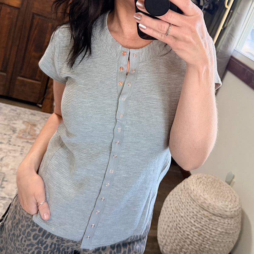 Heather Gray Knit Snap Button Top