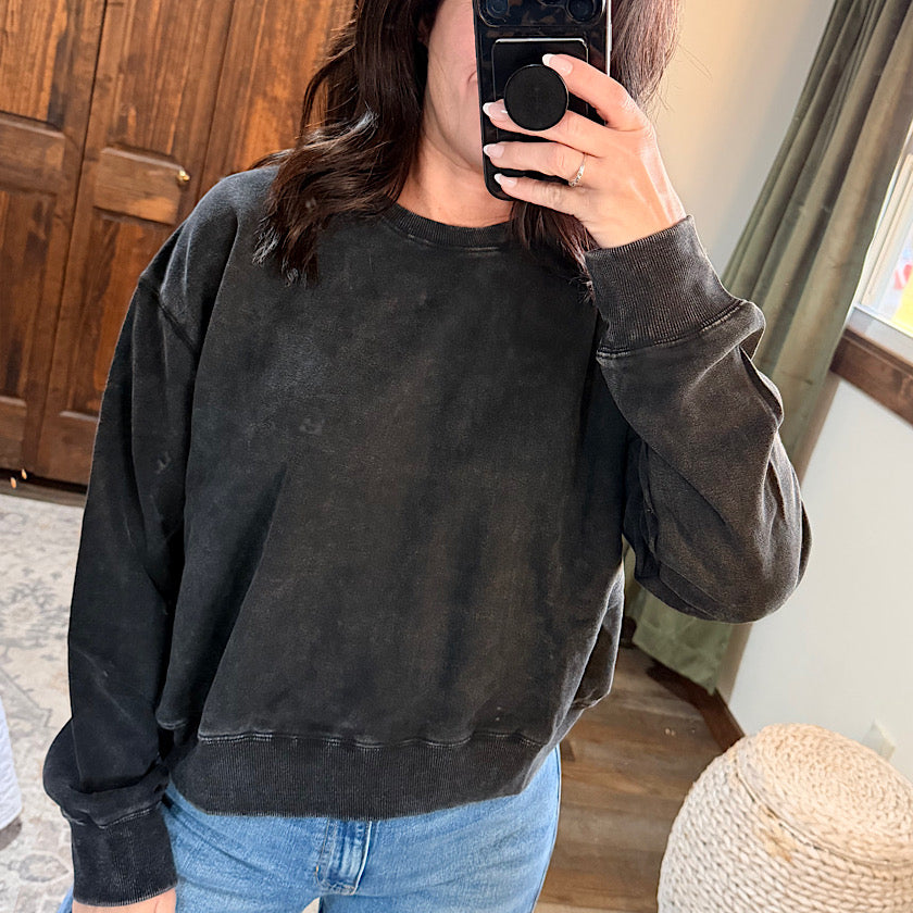 Black Acid Wash Crew Neck