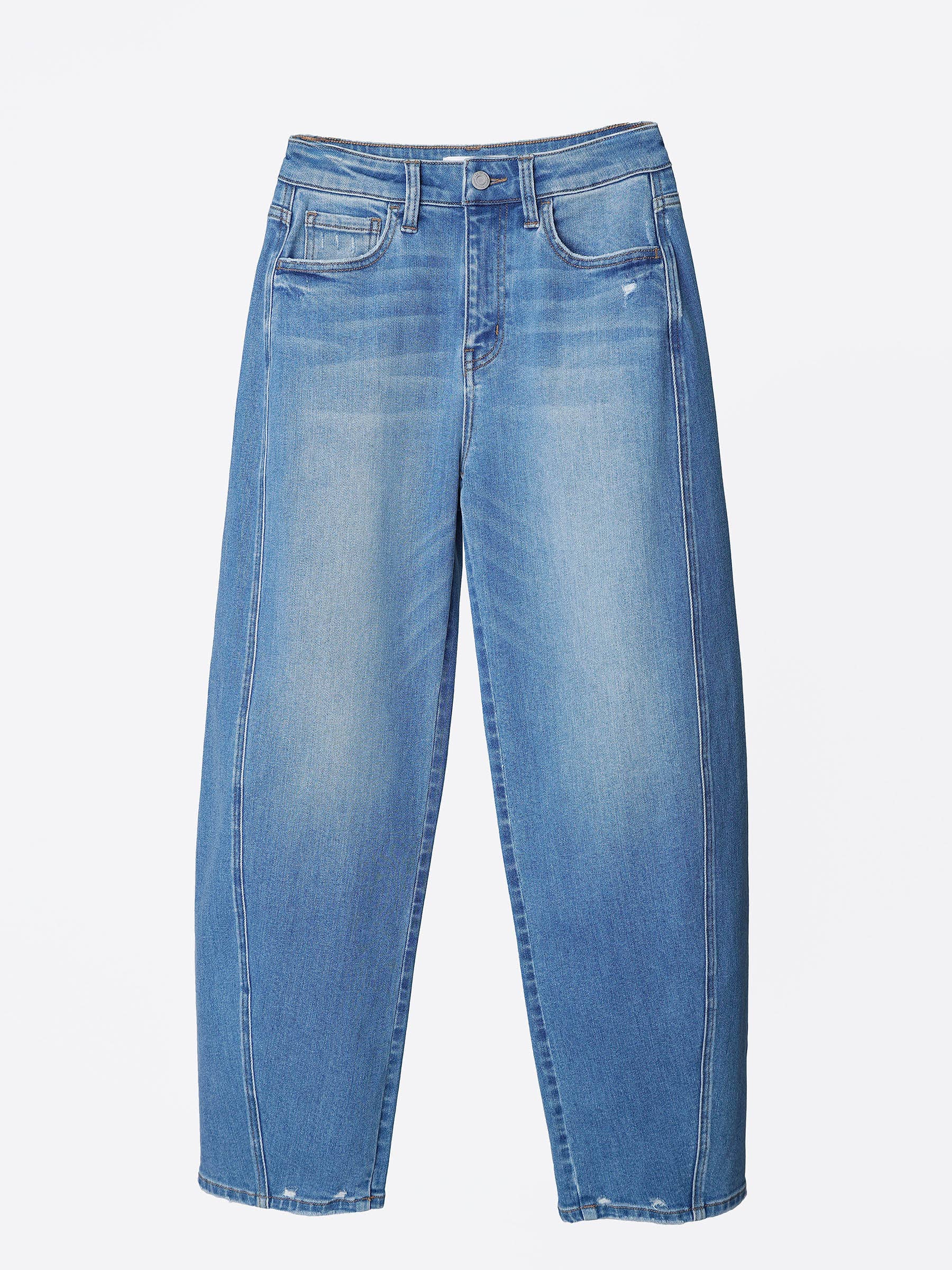 VERVET by FLYING MONKEY - SUPER HIGH RISE MEDIUM WASH SEAMED BARREL JEANS T6589M