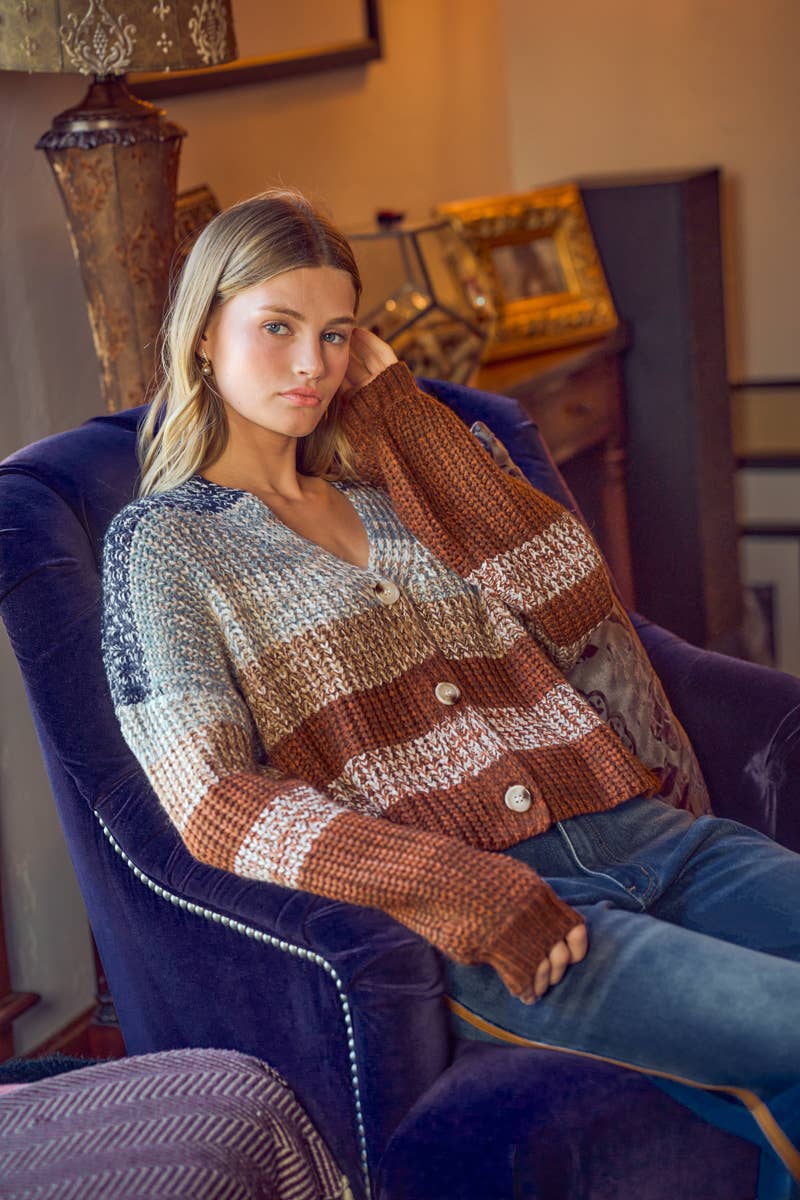 So Me - MULTI COLOR STRIPE SWEATER CARDIGAN