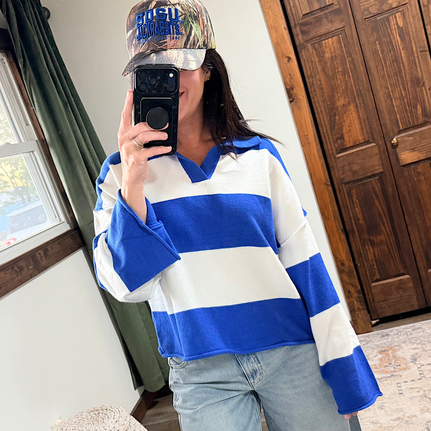 Oversized Gameday Rugby Stripe Sweater