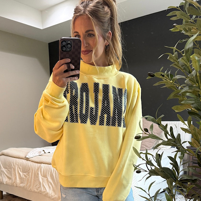 Yellow Mock Neck w/ Polka Dot Trojans