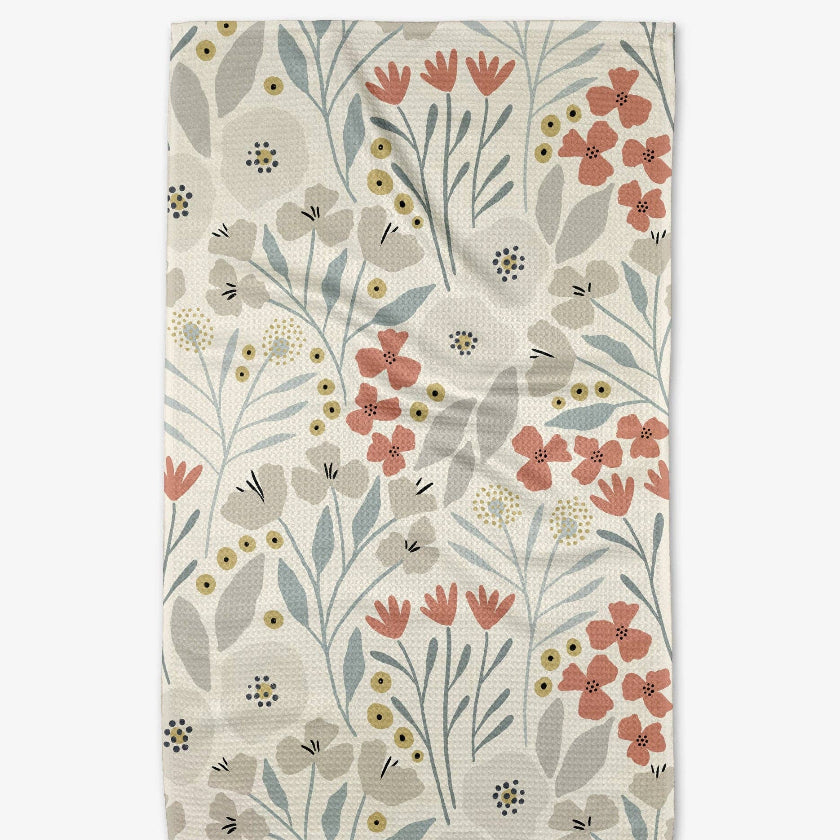 Floral patterned towel on a white background