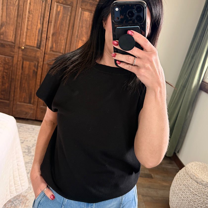 Black Round Neck Lightweight Sweater