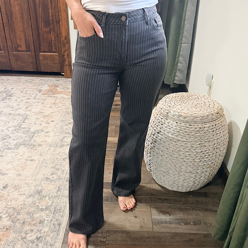 JBD Grey Stripe HR Straight Denim 31"