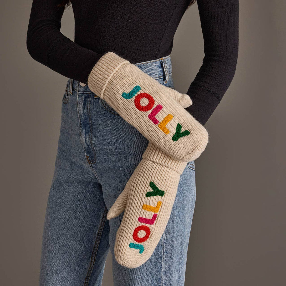 Beige Jolly Knit Mittens