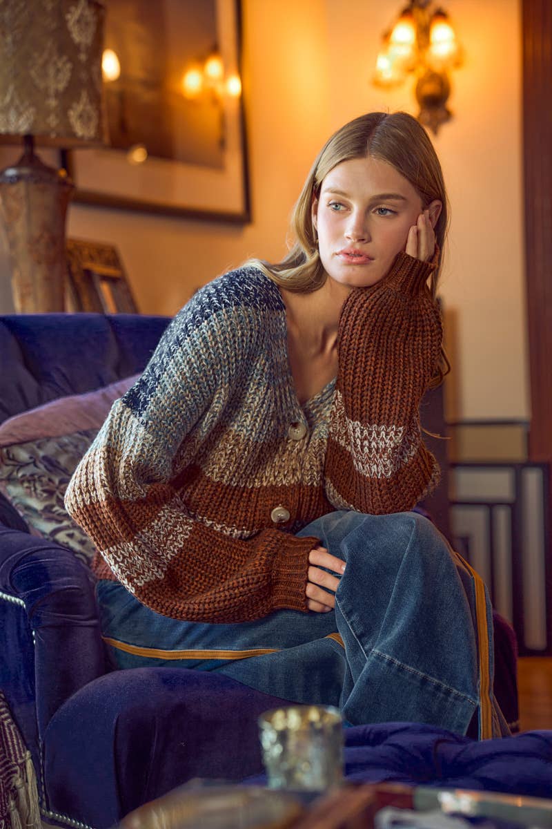 So Me - MULTI COLOR STRIPE SWEATER CARDIGAN