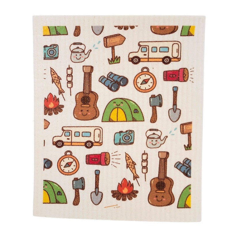 Summer RV Camping Collage Swedish Dishcloths - Driftless Studios