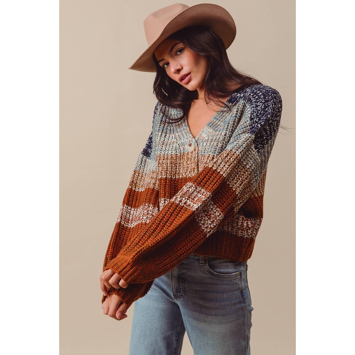 So Me - MULTI COLOR STRIPE SWEATER CARDIGAN