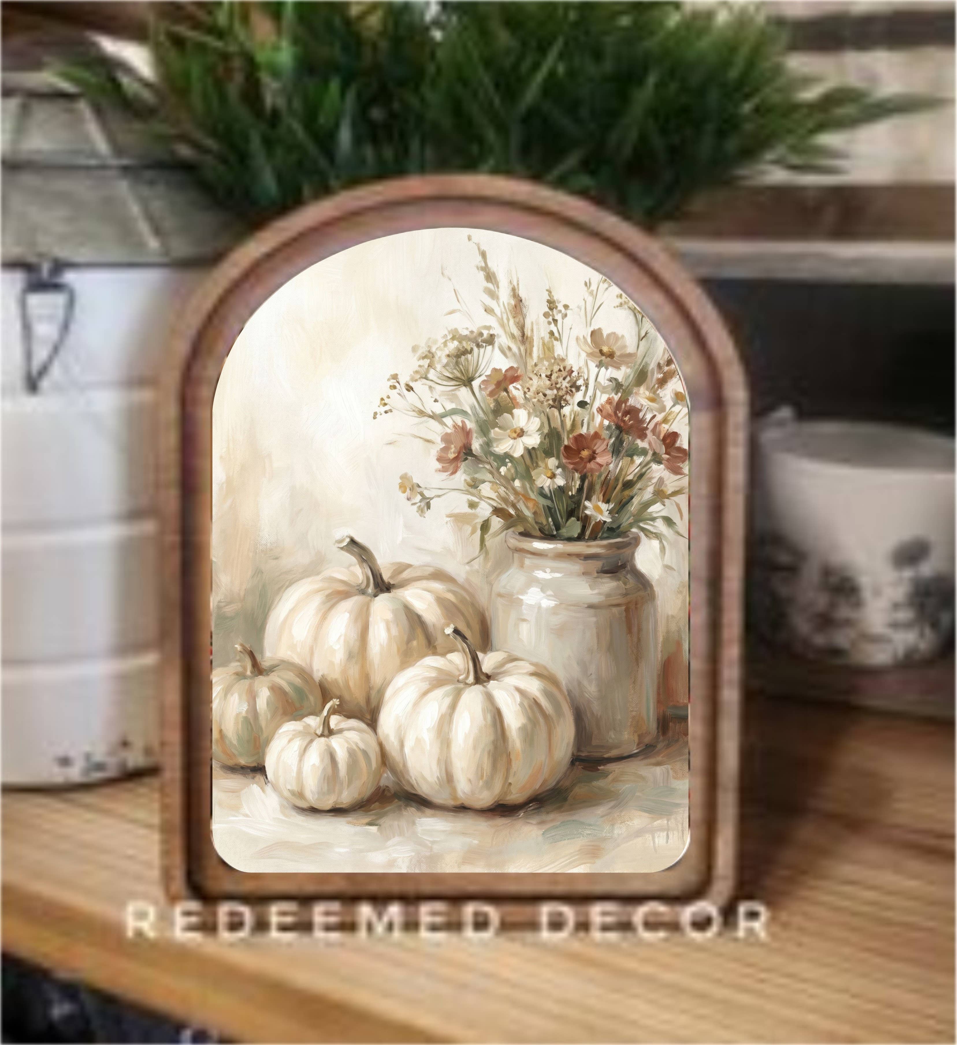 Arch Top Cream Pumpkins Framed Art