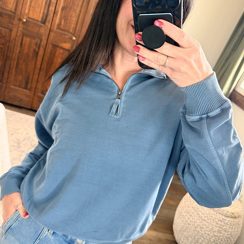 Dusty Blue  Half Zip Pullover