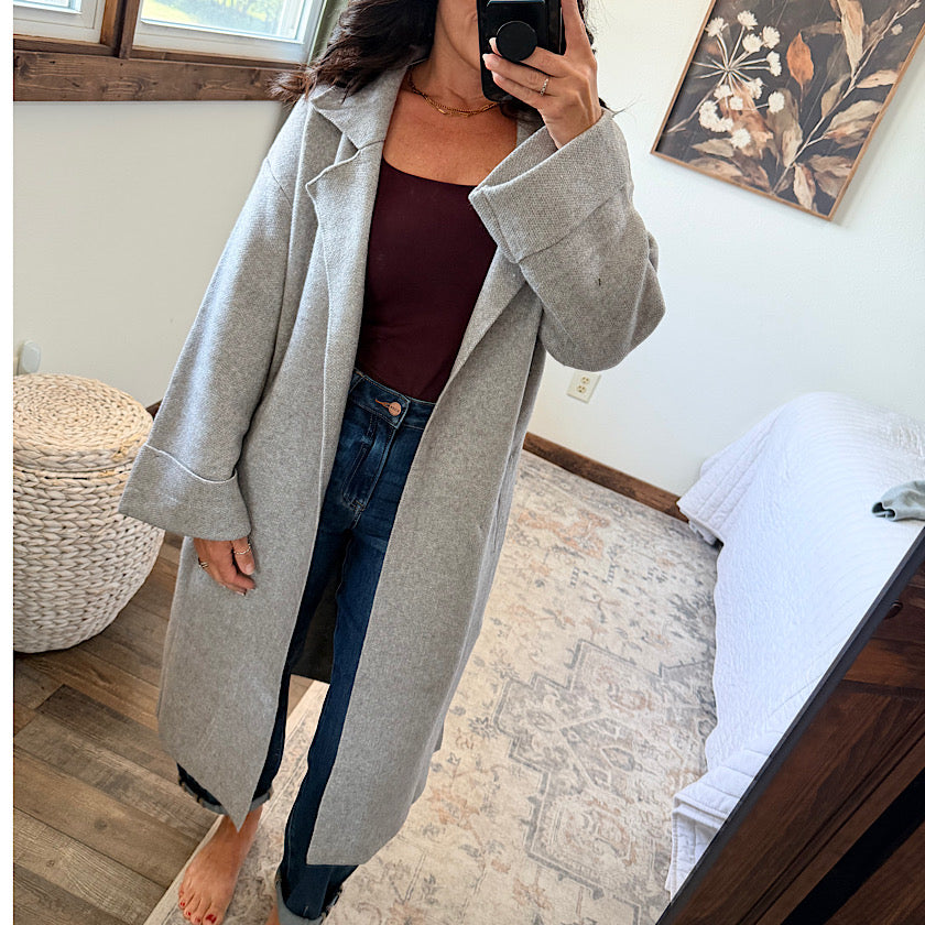 Heather Gray Knitted Trench Coat