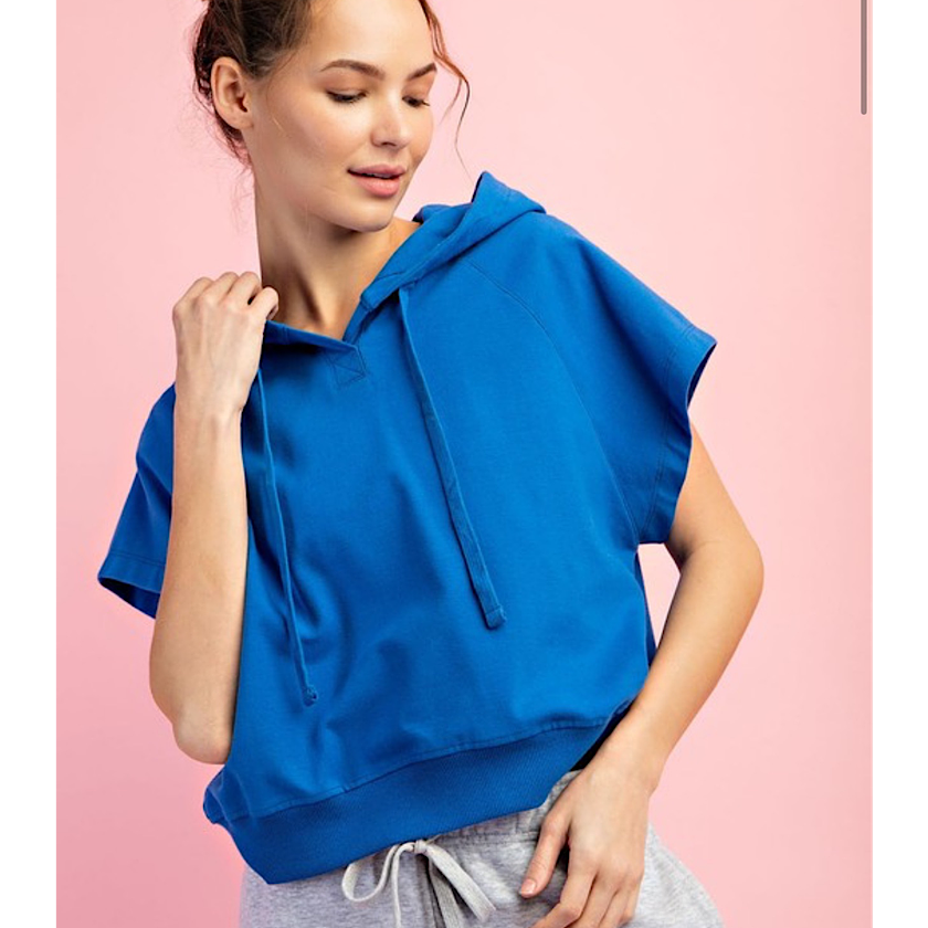 Cobalt Short Sleeve Cropped  Hoodie