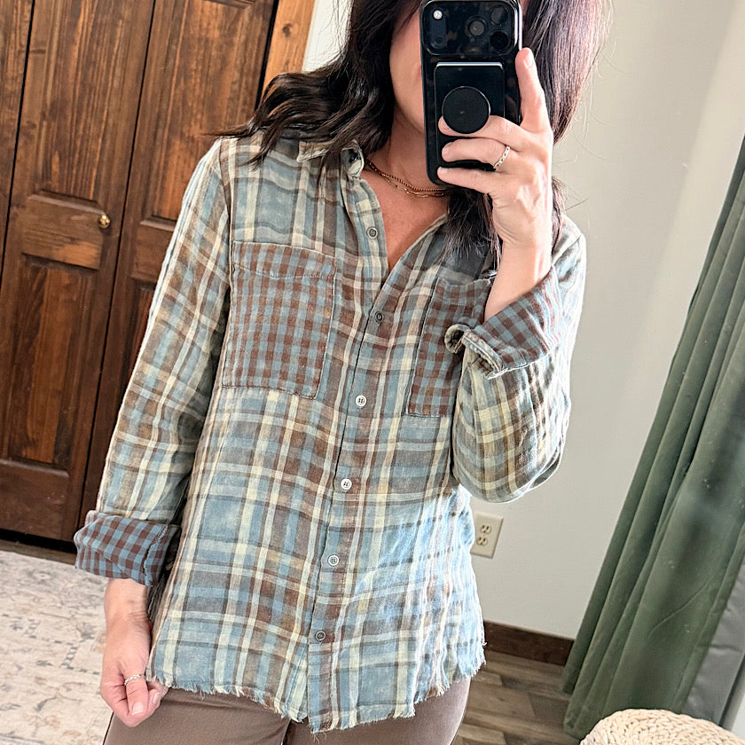 Washed Emerald  Mix Plaid Shirt