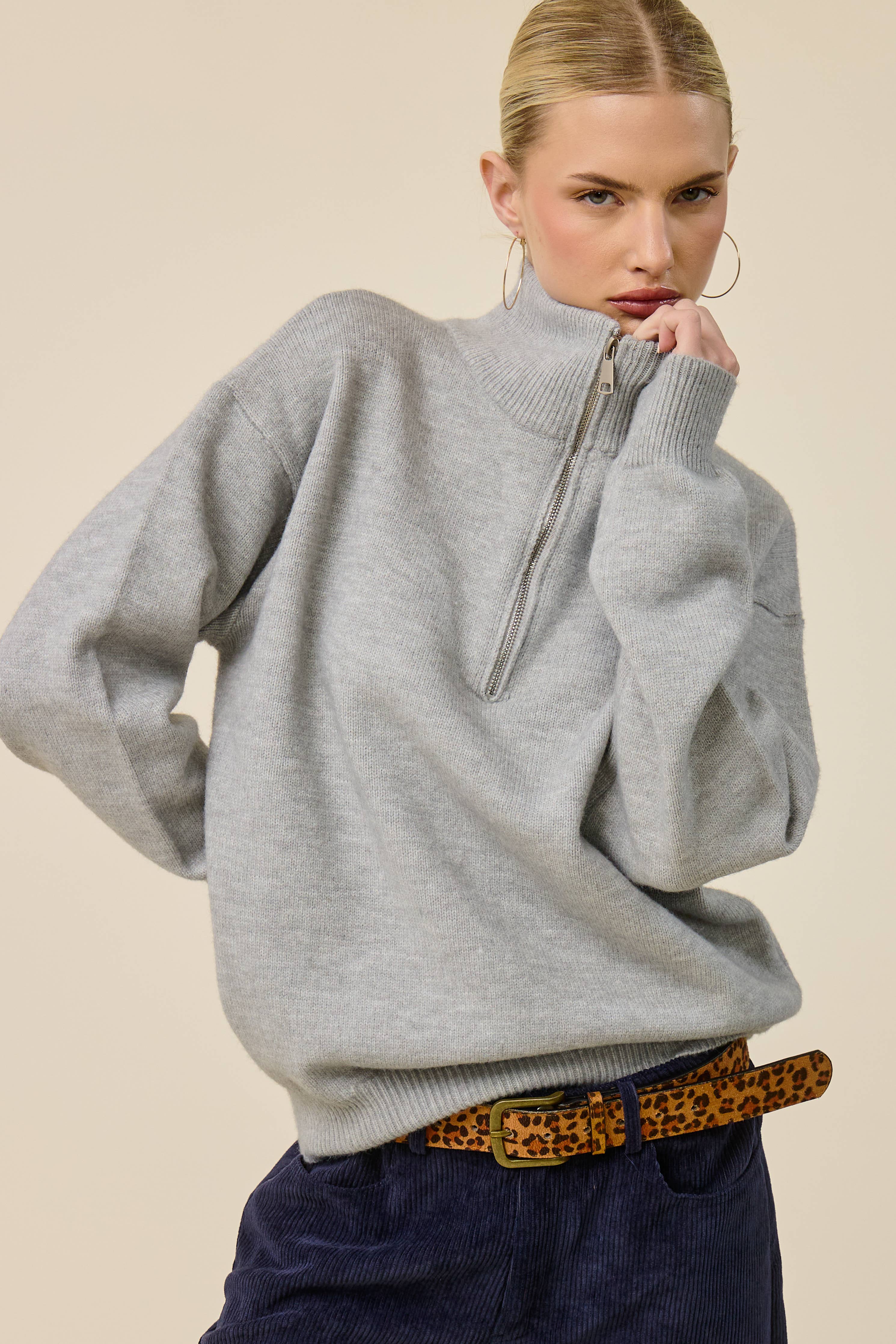Mimosa - Half Zip Mock Neck Knit Sweater
