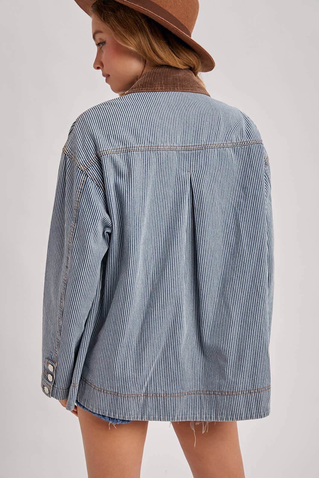 Bluivy - DENIM CORDUROY COLLAR CONTRAST BARN COAT