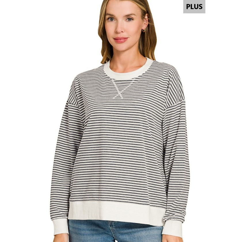 Charcoal Stripe Banded Top