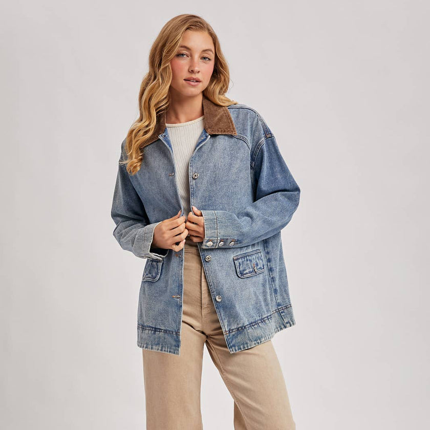 Denim Corduroy Collar Barn Coat