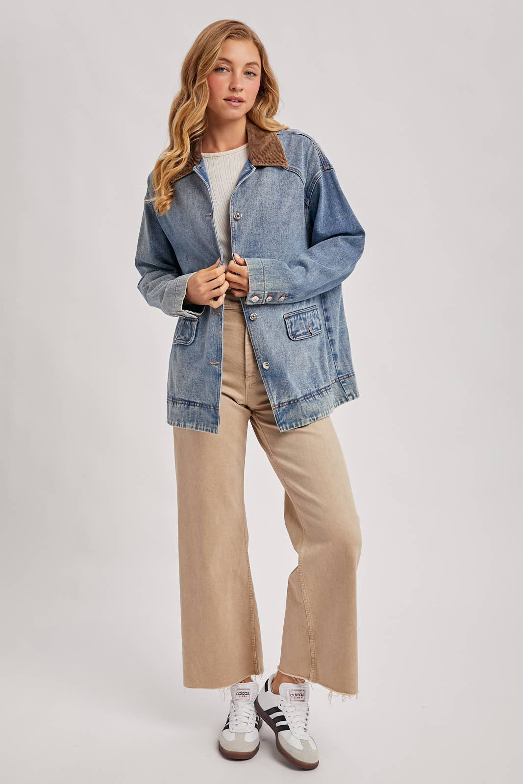 Bluivy - DENIM CORDUROY COLLAR CONTRAST BARN COAT