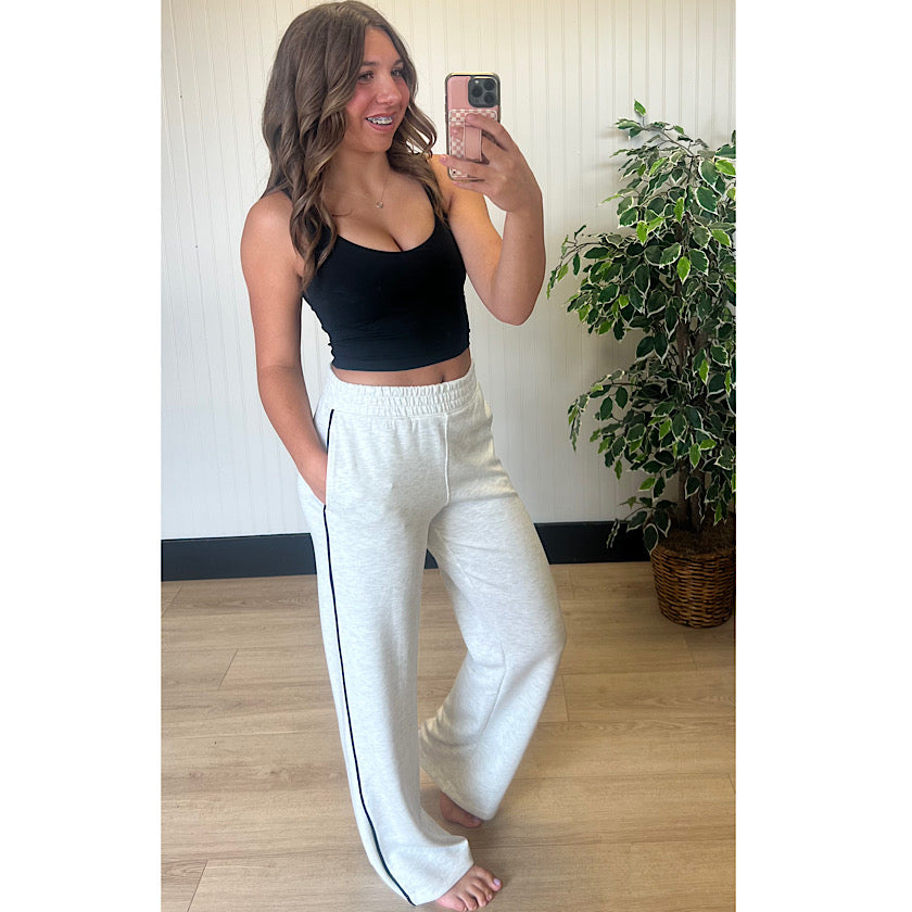 Gray with Black Piping Scuba Straight Pant