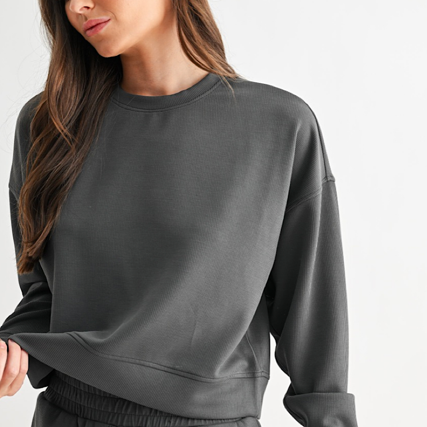 Luxe Sand Wash Rib Pullover in Ash Grey