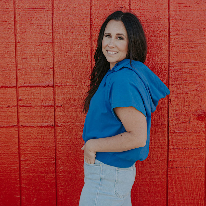 Cobalt Short Sleeve Cropped  Hoodie