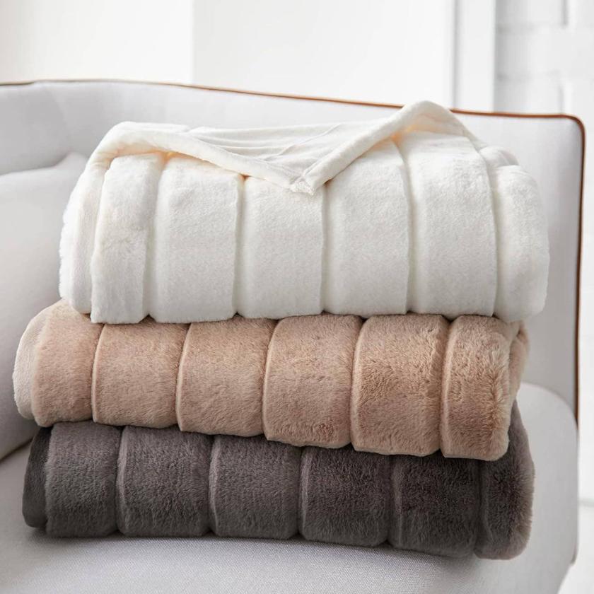 Channel Cut Faux Rabbit Fur Throw 50" x 60"