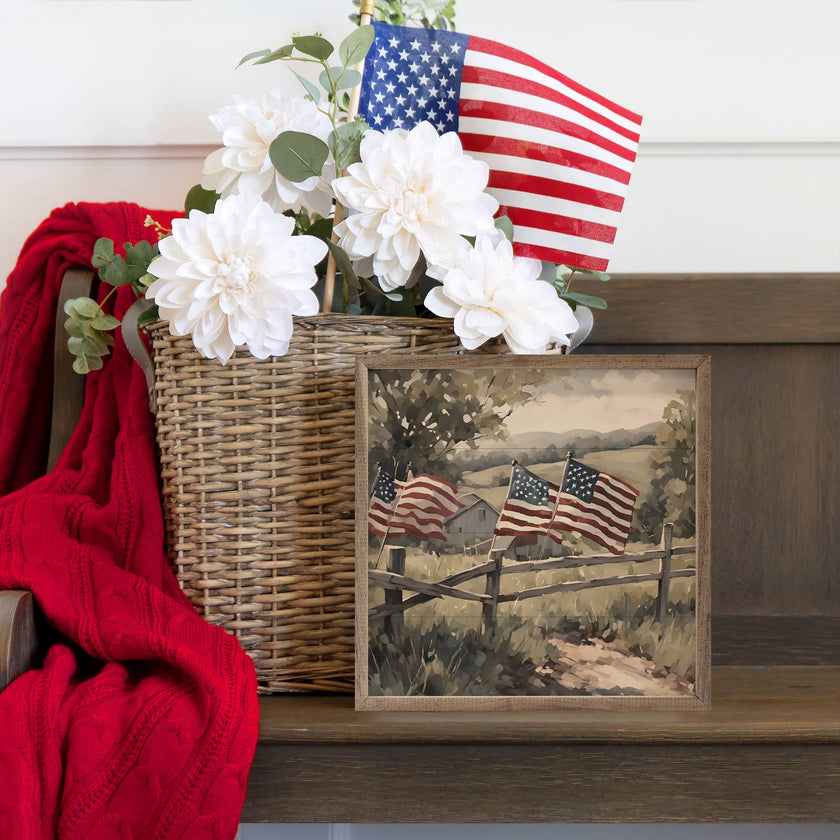 Flags On Wooden Fence Framed Art